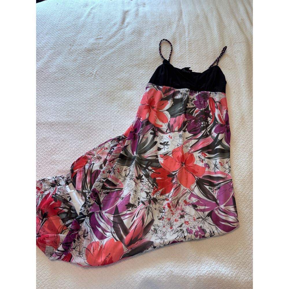 Scarlett Floral Empire Waist Maxi Dress Black Pink Purple Braided Straps Size 8